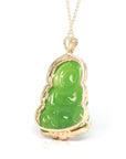 Baikalla Jewelry Gold Jade Pendant Baikalla™ 14K Yellow Gold Genuine Nephrite Luxury Apple Green Jade Guanyin Pendant Necklace With VVS1 Diamonds