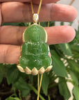 Baikalla Jewelry Gold Jade Pendant Baikalla™ 14K Yellow Gold Genuine Nephrite Luxury Apple Green Jade Guanyin Pendant Necklace With VVS1 Diamonds