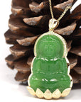 Baikalla Jewelry Gold Jade Pendant Pendant With Chain Baikalla™ 14K Yellow Gold Genuine Nephrite Luxury Apple Green Jade Guanyin Pendant Necklace With VVS1 Diamonds