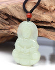 Baikalla Jewelry Jade Pendant Necklace Baikalla™ "Classic Guan Yin (Goddess Of Compassion)" Genuine HeTian White Nephrite Jade Guanyin Pendant Necklace