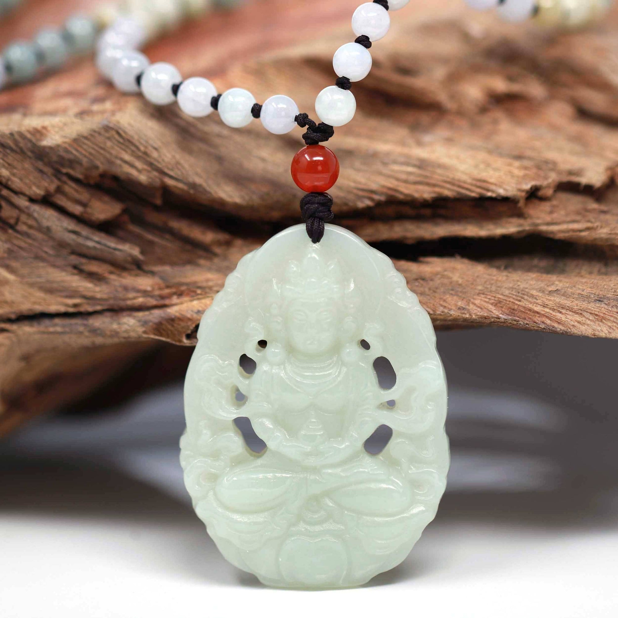 Baikalla Jewelry Jade Pendant Necklace Baikalla™ &quot;Goddess of Compassion Guan Yin&quot; Genuine HeTian White Nephrite Jade Guanyin Carving Pendant Necklace