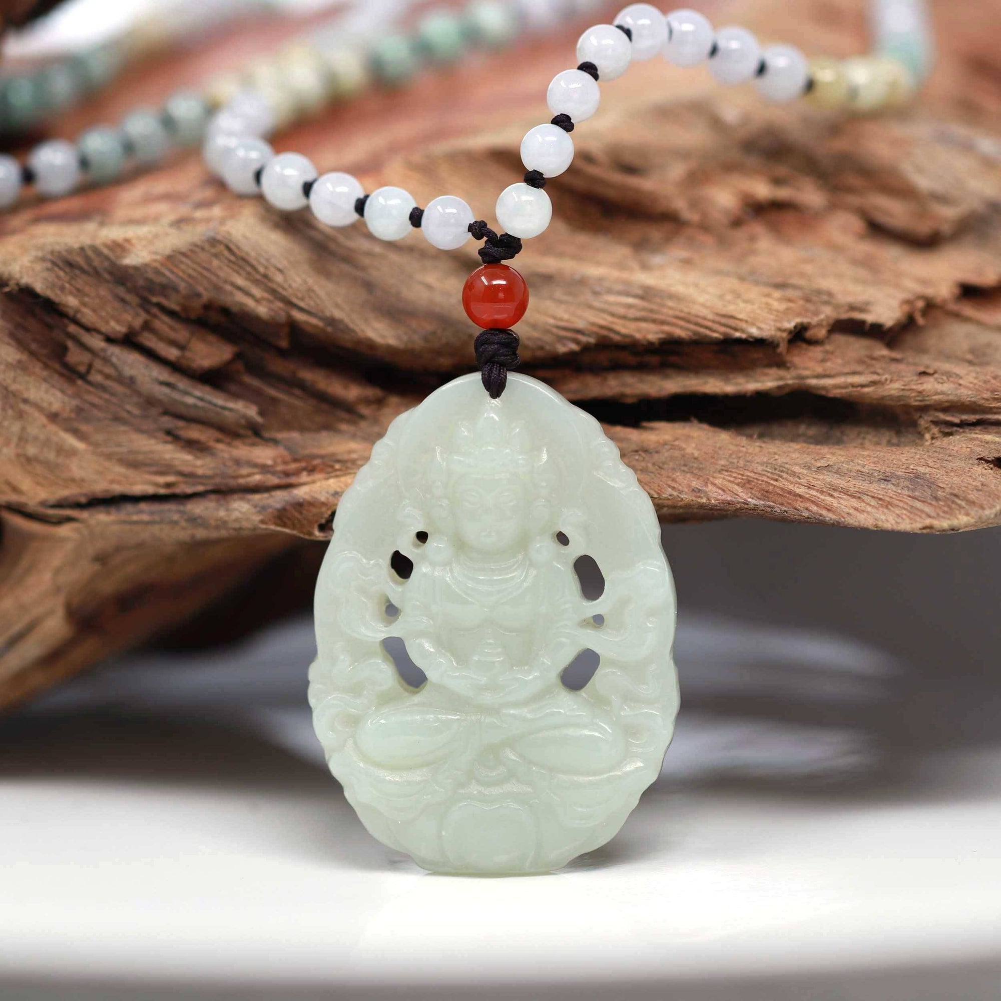 Baikalla Jewelry Jade Pendant Necklace Baikalla™ &quot;Goddess of Compassion Guan Yin&quot; Genuine HeTian White Nephrite Jade Guanyin Carving Pendant Necklace