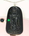 Baikalla Jewelry Gold Jadeite Pendant Baikalla™ "Guan Yin" 18k Rose Gold Genuine Burmese Black Jadeite Buddha Guanyin Pendant Necklace With Diamonds ( high quality )