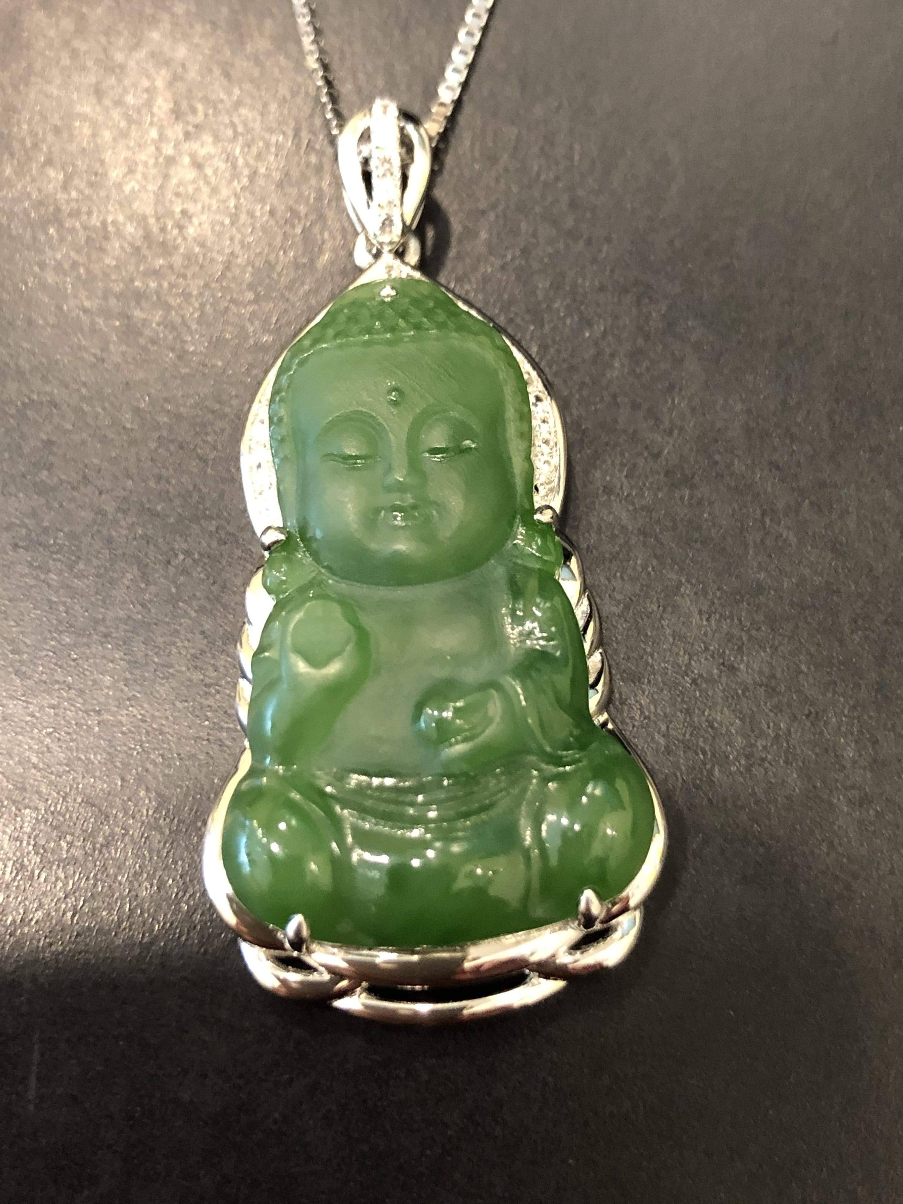 Gorgeous carved Old Burmese Jade Kuan Yin Guan In Natural buying Blue Sapphire Sterling Silver Pendant