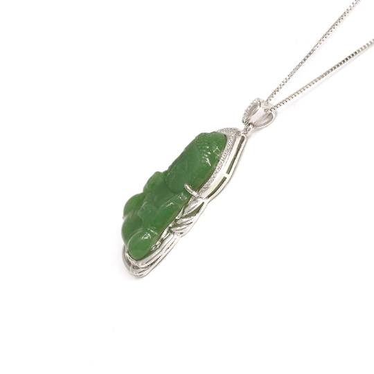 Baikalla Jewelry Jade Pendant Silver W/ White Sapphire Baikalla™ Guan Yin Sterling Silver Genuine Nephrite Green Jade GuanYin Baby Buddha  Pendant Necklace