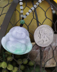 Baikalla Jewelry Jade Pendant Necklace Baikalla™ " Laughing Buddha" Genuine Green and Lavender Jadeite Buddha Pendant Necklace With Jadeite Beads Necklace