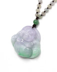 Baikalla Jewelry Jade Pendant Necklace Baikalla™ " Laughing Buddha" Genuine Green and Lavender Jadeite Buddha Pendant Necklace With Jadeite Beads Necklace