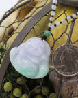 Baikalla Jewelry Jade Pendant Necklace Baikalla™ " Laughing Buddha" Genuine Green and Lavender Jadeite Buddha Pendant Necklace With Jadeite Beads Necklace