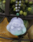 Baikalla Jewelry Jade Pendant Necklace Baikalla™ " Laughing Buddha" Genuine Green and Lavender Jadeite Buddha Pendant Necklace With Jadeite Beads Necklace