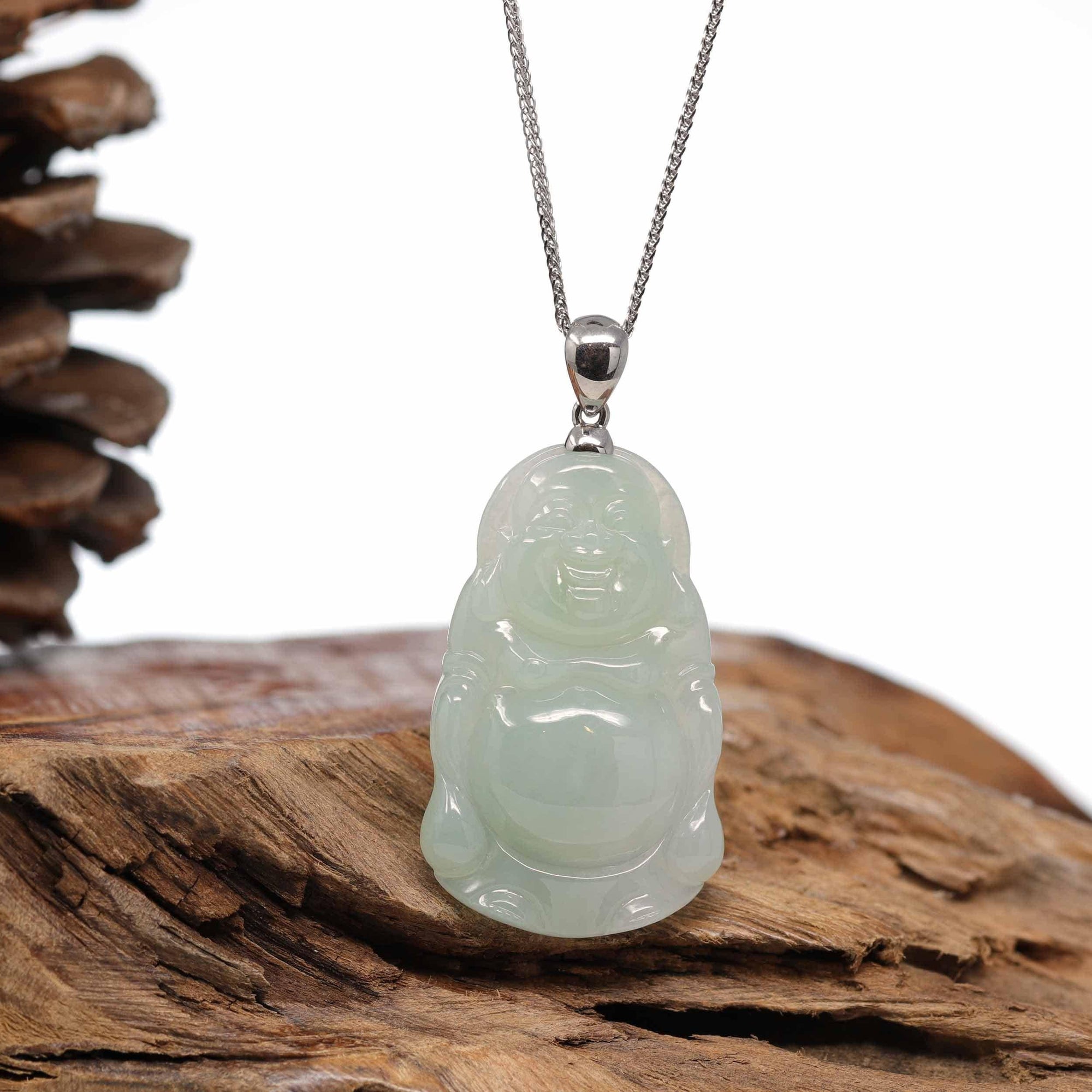 Baikalla Jewelry Jade Buddha Pendant Baikalla™ &quot;Standing Buddha&quot; Genuine Green Jadeite Buddha Pendant Necklace With Silver  Bail