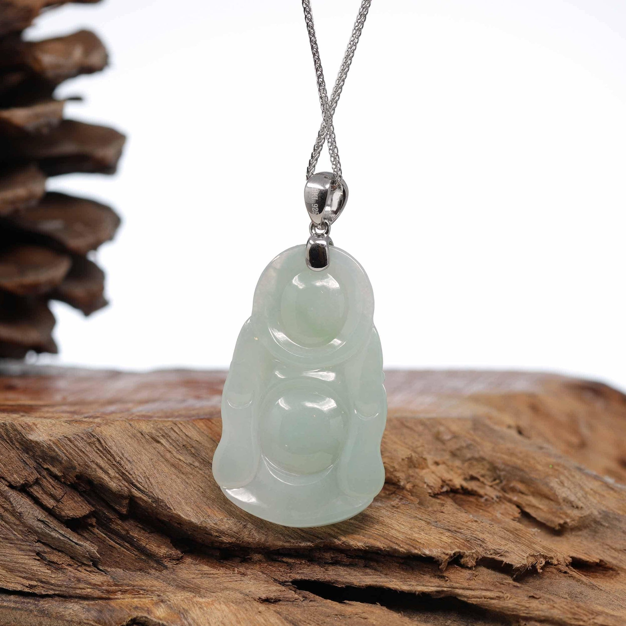 Baikalla Jewelry Jade Buddha Pendant Baikalla™ "Standing Buddha" Genuine Green Jadeite Buddha Pendant Necklace With Silver  Bail