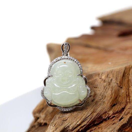 Baikalla Jewelry Jade Pendant Baikalla™ "Laughing Buddha" Genuine Nephrite White Jade (high quality) Buddha Pendant Necklace