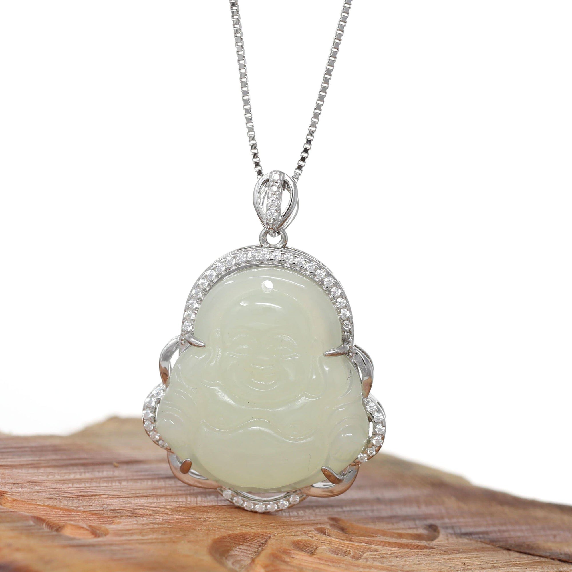 Baikalla Jewelry Jade Pendant Baikalla™ "Laughing Buddha" Genuine Nephrite White Jade (high quality) Buddha Pendant Necklace