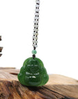 Baikalla Jewelry Jade Pendant Necklace Baikalla™ "Laughing Buddha" With Classic Beads Necklace Genuine Nephrite Green Jade Buddha Pendant Necklace