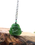 Baikalla Jewelry Jade Pendant Necklace Baikalla™ "Laughing Buddha" With Classic Beads Necklace Genuine Nephrite Green Jade Buddha Pendant Necklace