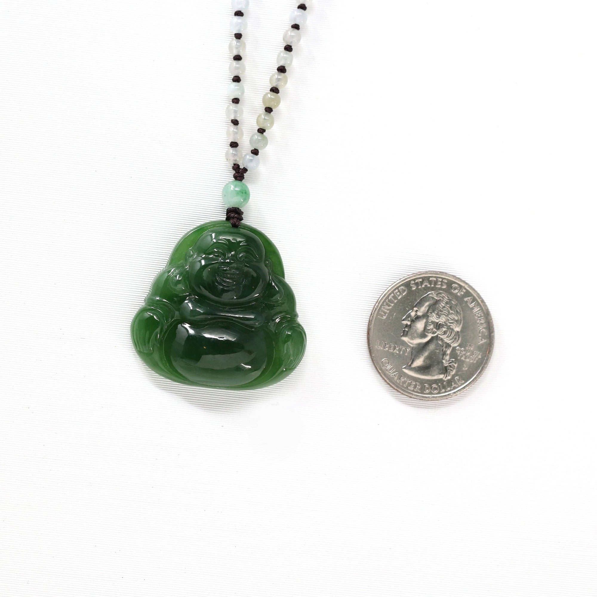 Baikalla Jewelry Jade Pendant Necklace Baikalla™ "Laughing Buddha" With Classic Beads Necklace Genuine Nephrite Green Jade Buddha Pendant Necklace