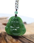 Baikalla Jewelry Jade Pendant Necklace Baikalla™ "Laughing Buddha" With Classic Beads Necklace Genuine Nephrite Green Jade Buddha Pendant Necklace