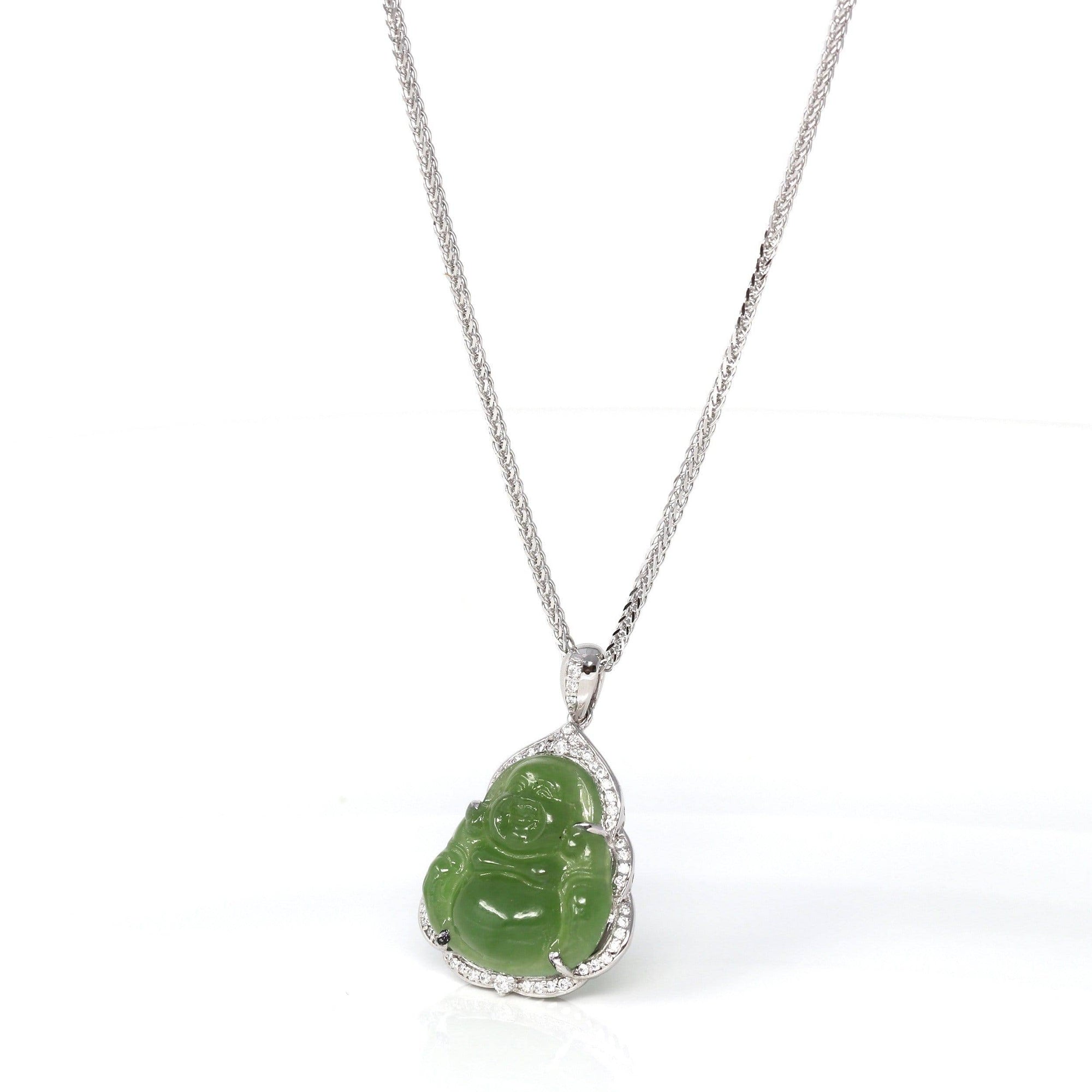 Baikalla Baikalla™ Sterling Silver Genuine Nephrite Green Jade Small Buddha Pendant Necklace