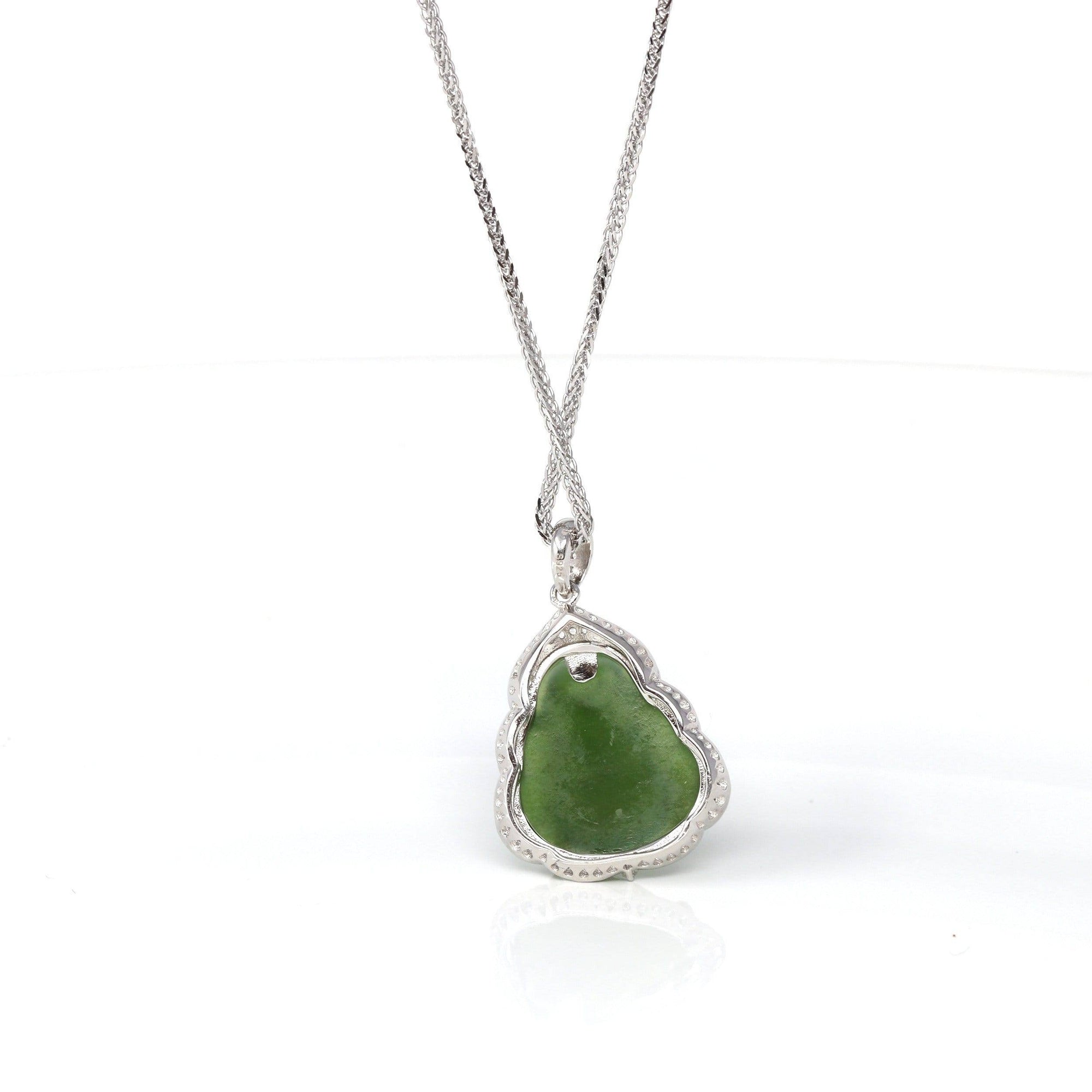 Baikalla Baikalla™ Sterling Silver Genuine Nephrite Green Jade Small Buddha Pendant Necklace