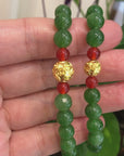 24K Pure Yellow Gold Money Beads With Genuine Green Jade Round Beads Bracelet Bangle 