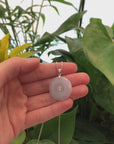 14k White Gold "Good Luck Button" Necklace Lavender Jadeite Jade Lucky KouKou Pendant Necklace