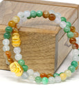 Baikalla Jewelry 24k Gold Jadeite Beads Bracelet Genuine High-quality Jade Jadeite Bracelet Bangle with 24k Yellow Gold Boat Charm Colorful  