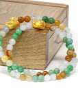 Baikalla Jewelry 24k Gold Jadeite Beads Bracelet Genuine High-quality Jade Jadeite Bracelet Bangle with 24k Yellow Gold Boat Charm Colorful  