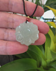 Baikalla "Lucky Lotus" White Nephrite Jade Pendant Necklace