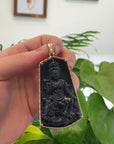 Baikalla 14k Yellow Gold "Goddess of Compassion" Genuine Black Burmese Jadeite Jade Guanyin Necklace With Gold Bail