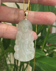 Baikalla 14k "Goddess of Compassion" Guan Yin Genuine Burmese Jadeite Jade Necklace With Bail