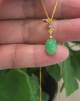 18k Yellow Gold Jadeite Jade Ginkgo Leaf Pendant Necklace with Diamond