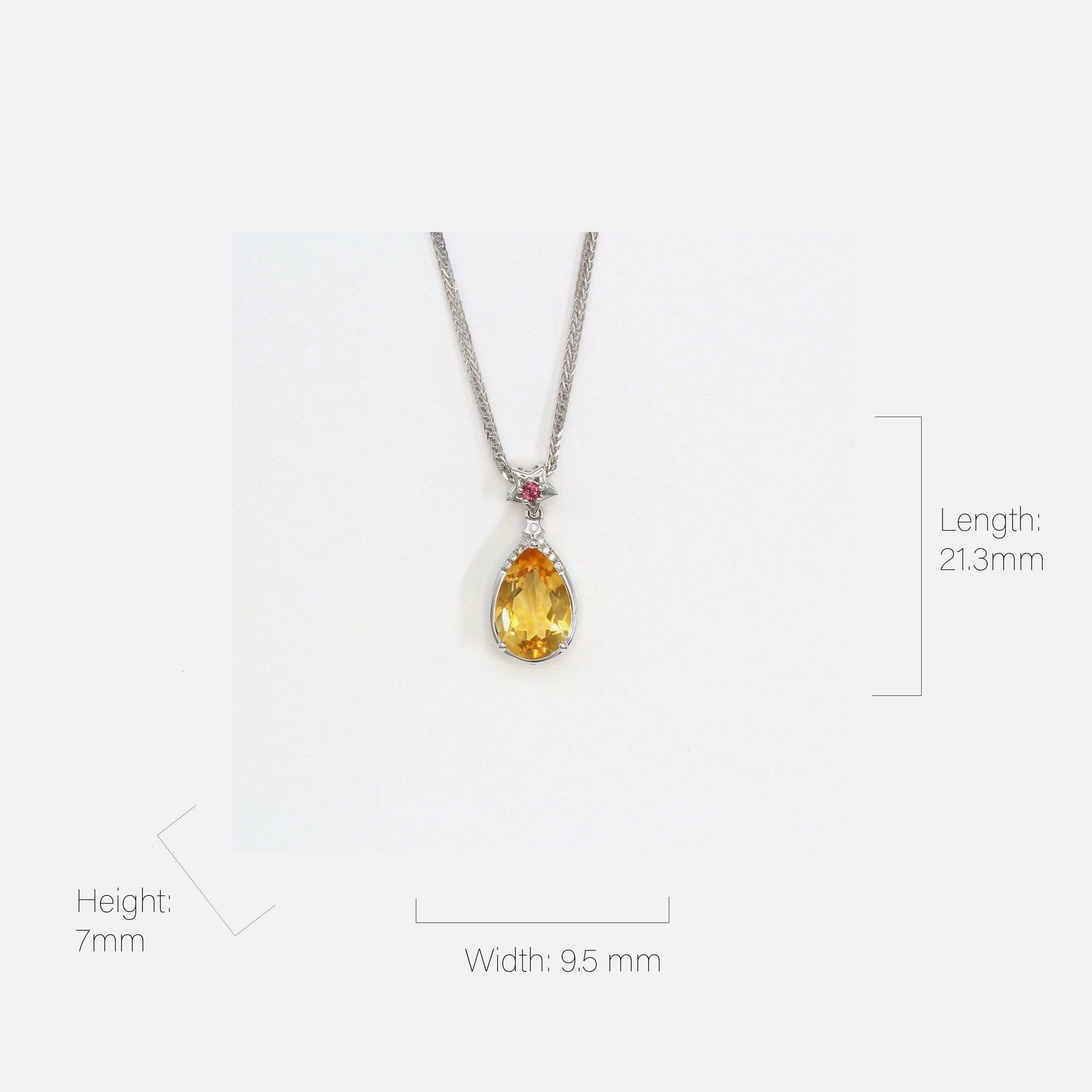 Baikalla Jewelry Gemstone Pendant Necklace 18k White Gold Genuine Citrine & Diamonds Pendant Necklace with Tourmaline