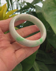 "Classic Half-Round Bangle" Genuine Burmese Green Jadeite Jade Bangle Bracelet (55.43 mm) 