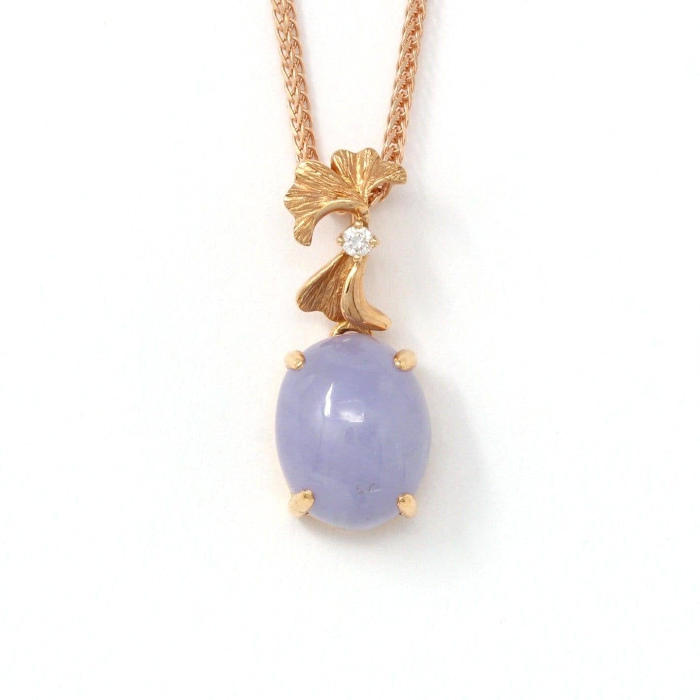 Baikalla Jewelry 18k Rose Gold Lavender Jadeite Pendant 18k Rose Gold Genuine Burmese Lavender Jadeite  Pendant Necklace With Diamond