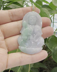 Baikalla 14k "Goddess of Compassion" Genuine Burmese Jadeite Jade Guanyin Necklace With Diamond Bail