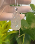 Natural Ice White Jadeite Jade Ru Yi Necklace With 14k White Gold Bail