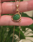 18K Rose Gold "Swan" Imperial Jadeite Jade Cabochon Necklace with Diamonds