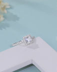 Baikalla™ "Annalise" Sterling Silver Moissanite 4 Prong Square Halo Promise Ring