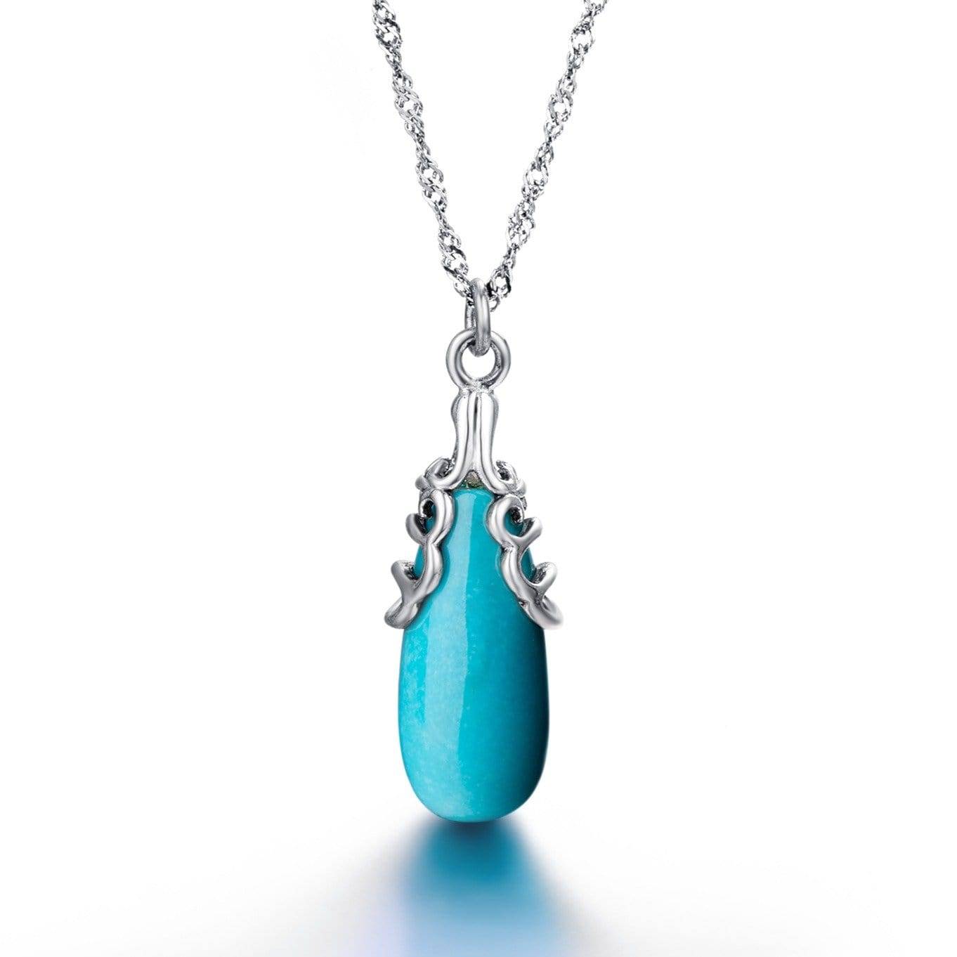 Baikalla Jewelry Gemstone Pendant Necklace Baikalla™ &quot;Sasha&quot; Genuine Turquoise Drop Pendant Necklace with Sterling Silver