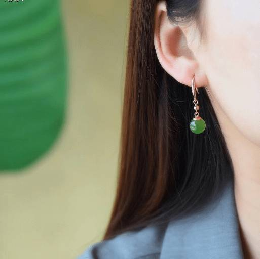 Baikalla Jewelry Silver Gemstone Earrings Baikalla "Classic Bead Earrings" Sterling Silver Genuine Nephrite Green Jade Dangle Earrings