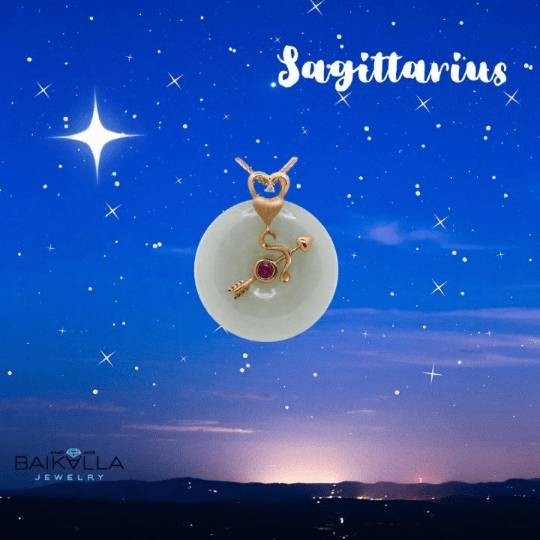 Baikalla Jewelry Gold Jadeite Pendant 18k Rose Gold Genuine Jadeite Constellation Horoscope (Sagittarius) Necklace Pendant with Diamonds &amp; Tourmaline