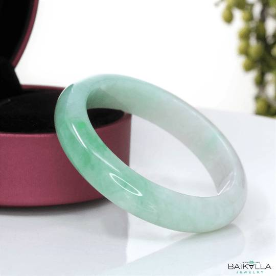 Baikalla Jewelry Jade Bangle Genuine Burmese Ice-Green Jadeite Jade Bangle Bracelet ( 58 mm ) 