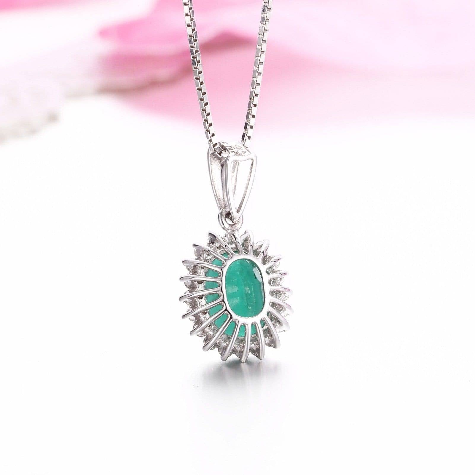 Baikalla Jewelry Emerald Pendant Necklace 18K White Gold Emerald &amp; 1/6 CTW Diamond Pendant Necklace