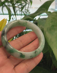 "Princess Half Round" Genuine Burmese Forest Green Jadeite Jade Bangle Bracelet (56.23 mm) 