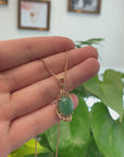 18K Rose Gold Oval Imperial Jadeite Jade Cabochon Necklace with Diamonds