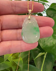 Natural Ice Lavender Jadeite Jade Shou Tao ( Longevity Peach ) Necklace With 14k Yellow Gold Bail