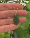 Baikalla™ : " Gold Fish " 14k Yellow Gold Genuine Nephrite Green Jade Pendant Necklace