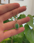 18K Rose Gold Oval Imperial Jadeite Jade Cabochon Necklace with Diamonds