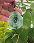 Genuine Green Jadeite Jade "Good Luck Money Circle with Dragon Accent" Pendant Necklace With Real Jadeite Bead Necklace