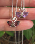 Baikalla™ Classic Sterling Silver Natural Amethyst Garnet Swan Pendant Necklace